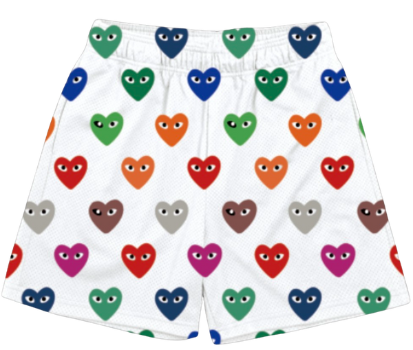 WHITE MULTI HEART SHORTS